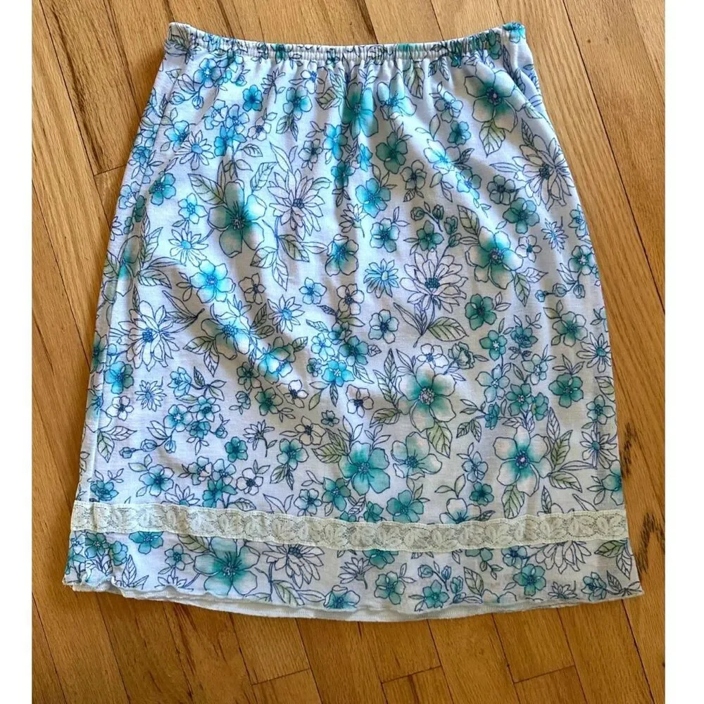 Vintage Y2k Cherokee Baby Blue Floral Lace Slip Skirt size Girls XL 14/16